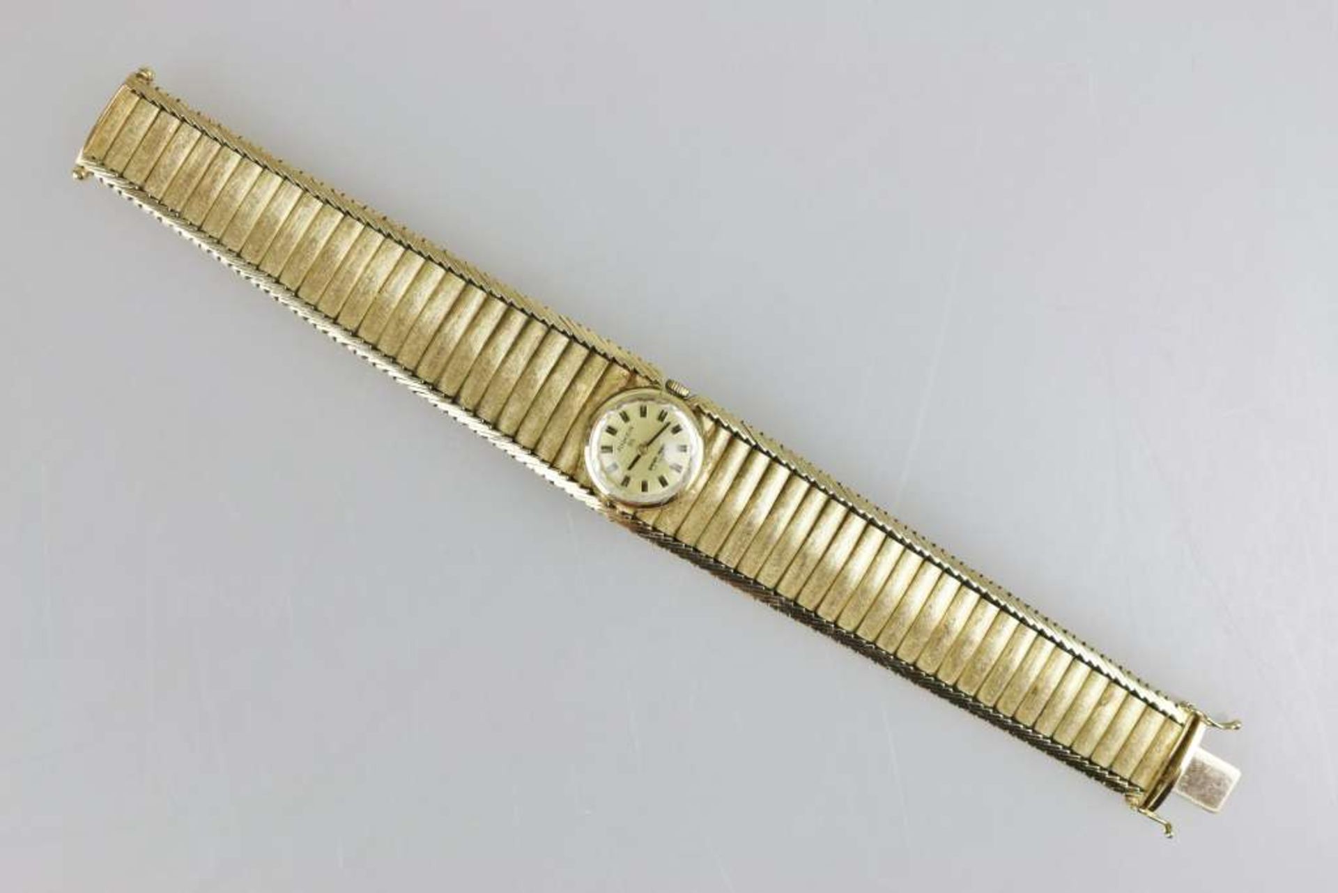 Damenarmbanduhr, Anker, 585er Gelbgold, Gliederarmband mit Kastenverschluss mit zwei