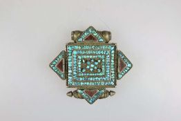 Amulettbehälter 'Gau', Tibet, 19./20. Jh., Deckel mit Türkisbesatz, Maße: ca. 11 x 11 cm, guter