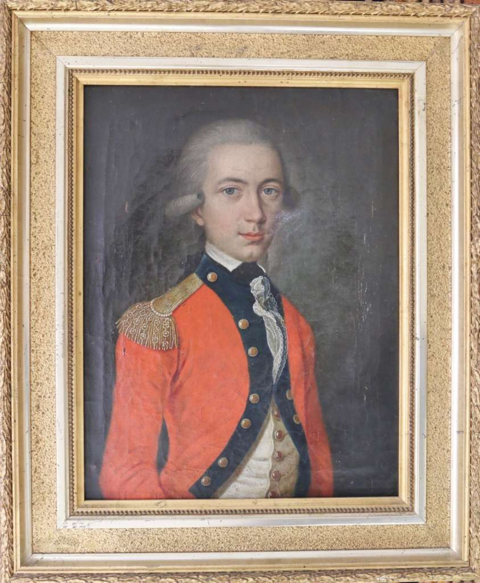 Engl. Maler des 18. Jh.- Porträt eines jungen engl. Offiziers, Öl auf Leinwand, feines Brustportrait - Image 2 of 3