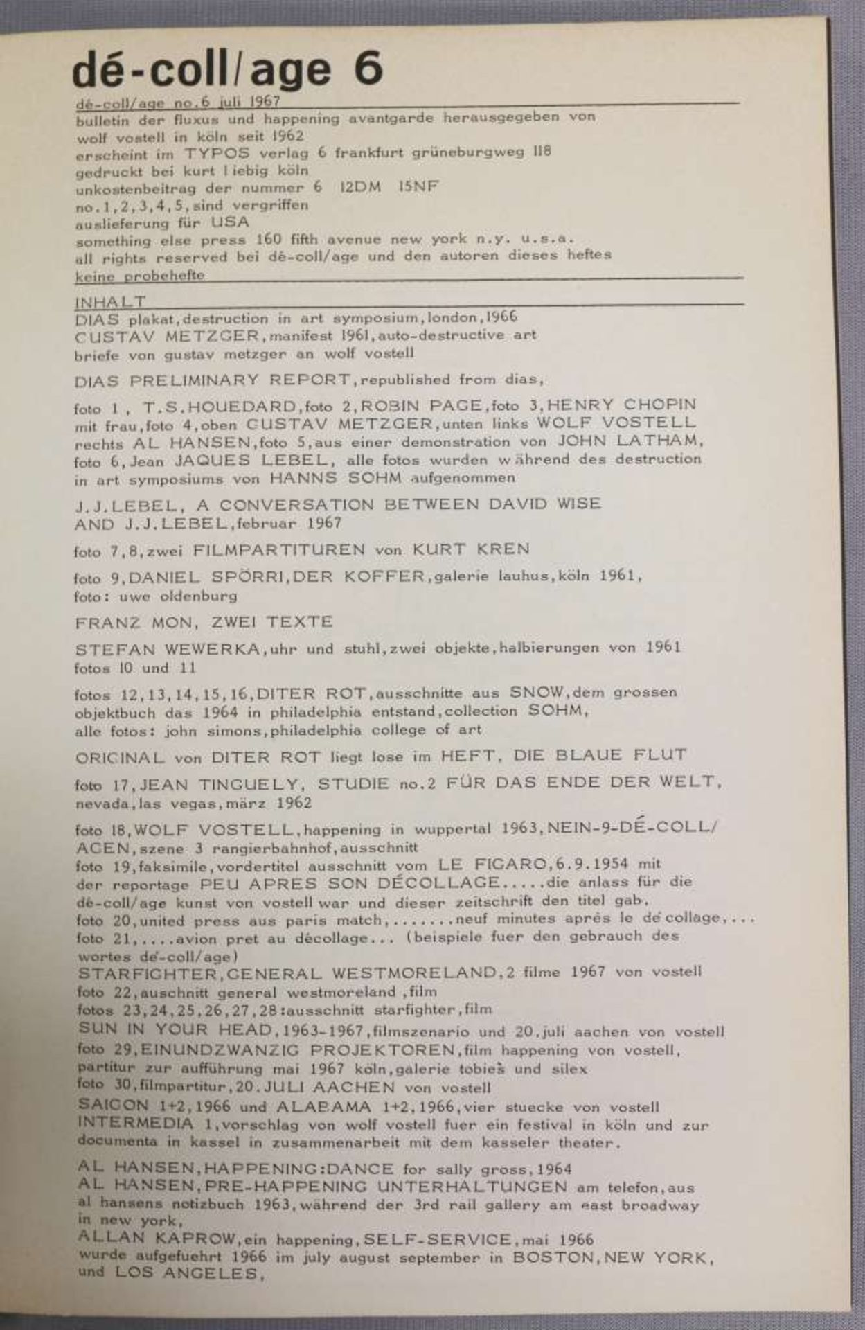 Dé-coll/age 6, no.6 juli 1967, bulletin der fluxus und happening avantgarde, hrsg. wolf vostell in - Bild 2 aus 2