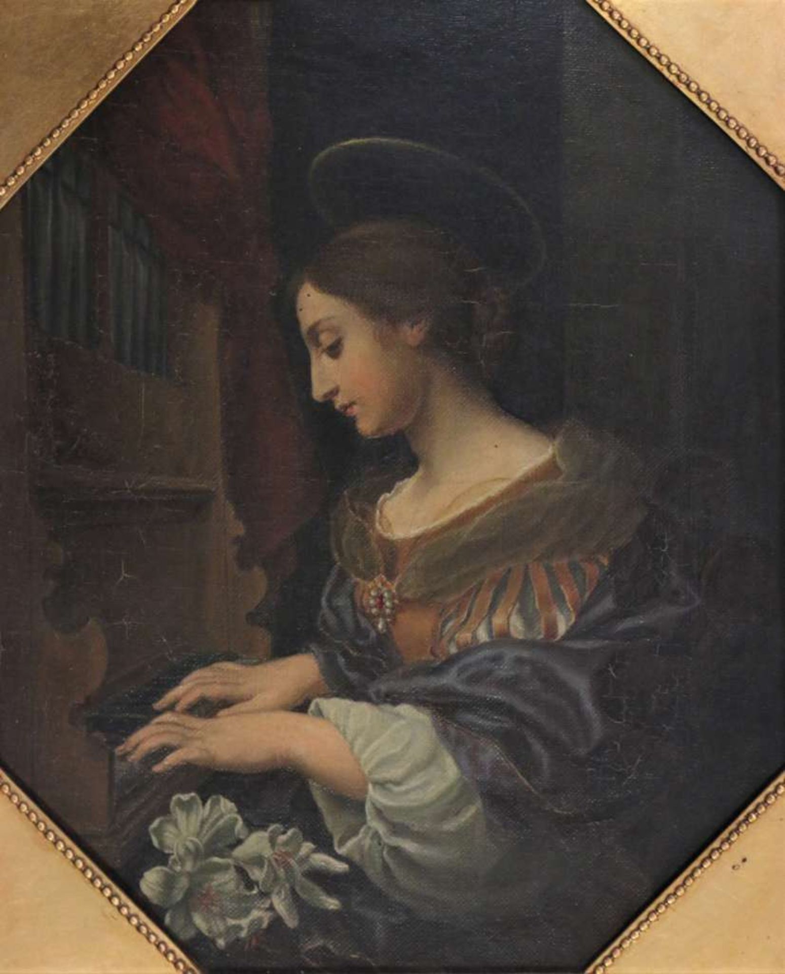 Carlo Dolci (1616-1686) nach, "Die Heilige Cäcilie an der Orgel", Öl auf Leinwand, verso bez. cop.