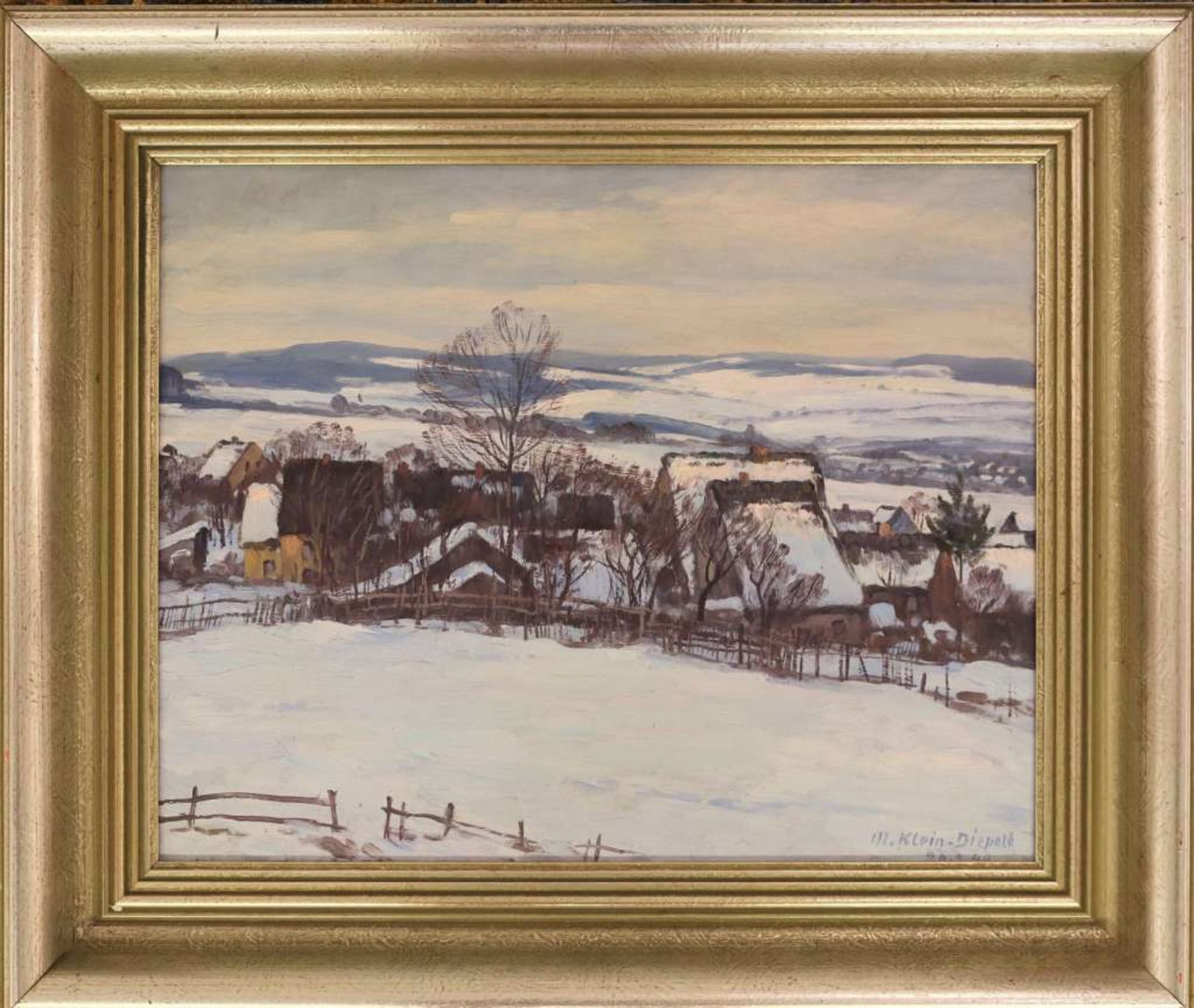 Maximilian KLEIN VON DIEPOLD (1873-1949), Winter 44 in Dornburg, Öl auf Holzplatte, u.re . sign. und - Bild 2 aus 3