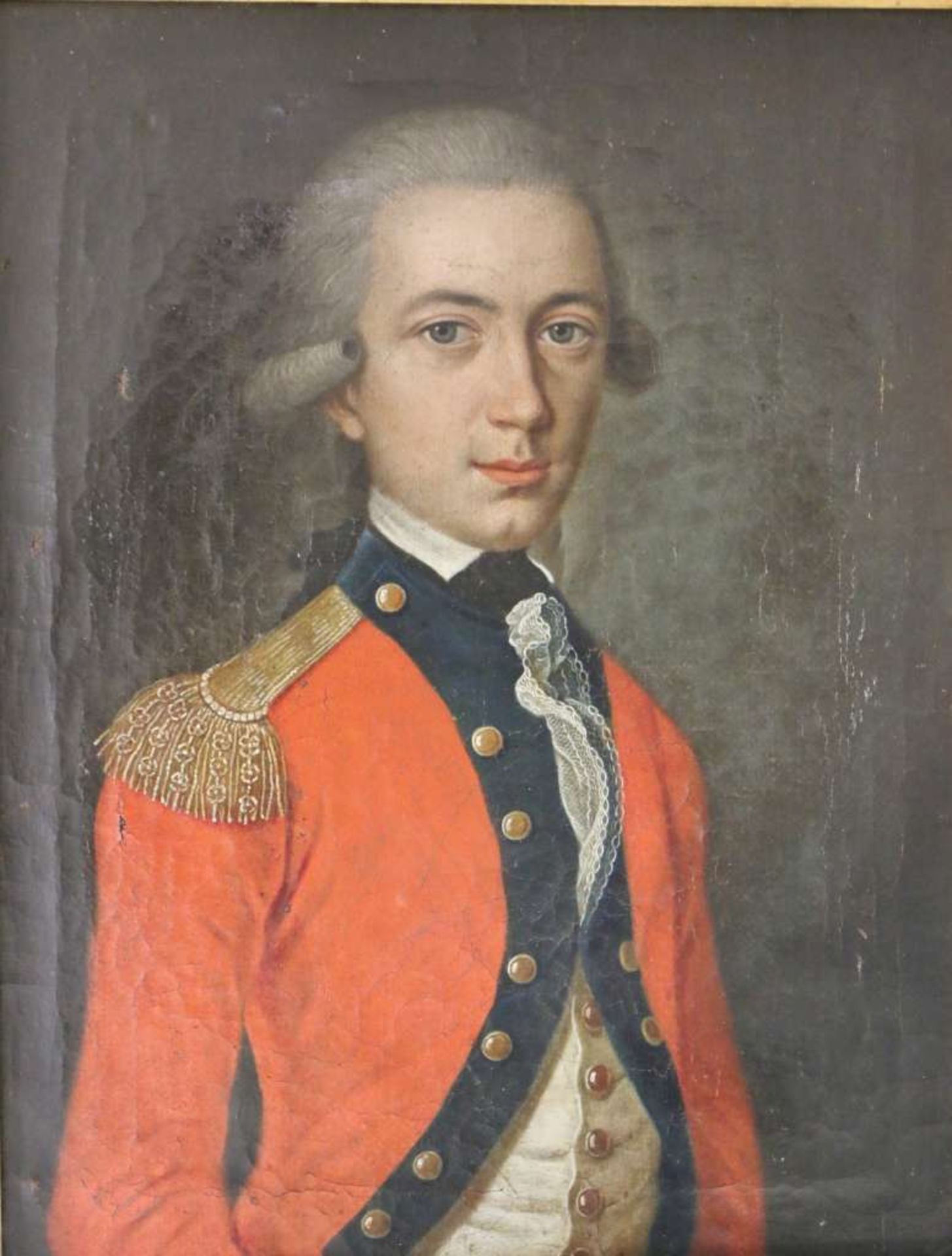 Engl. Maler des 18. Jh.- Porträt eines jungen engl. Offiziers, Öl auf Leinwand, feines Brustportrait