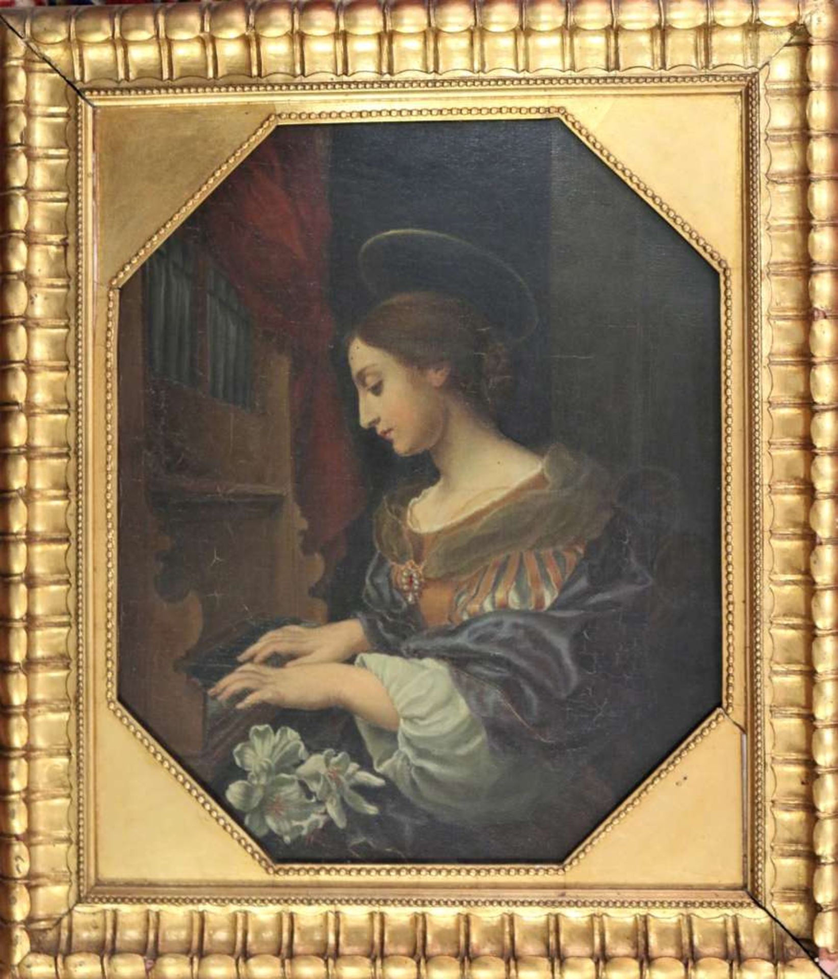 Carlo Dolci (1616-1686) nach, "Die Heilige Cäcilie an der Orgel", Öl auf Leinwand, verso bez. cop. - Image 2 of 4