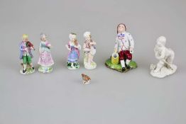 Konvolut 7 Porzellanfiguren, Meissen, KPM, Nymphenburg und Höchst, 2 ungemarkt, 20. Jh., überwiegend