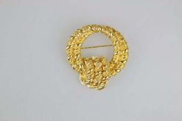 DIOR Brosche, vergoldetes Metall in Form zweier gedrehter Kordeln, an einer Stelle dreifach