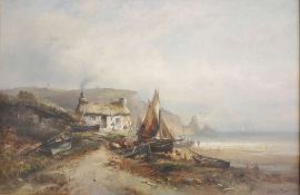 Alfred MONTAGUE (1832-c.1883), Öl auf Leinwand, Kreideküste, u.re. sign., Fischer bei ihren Booten