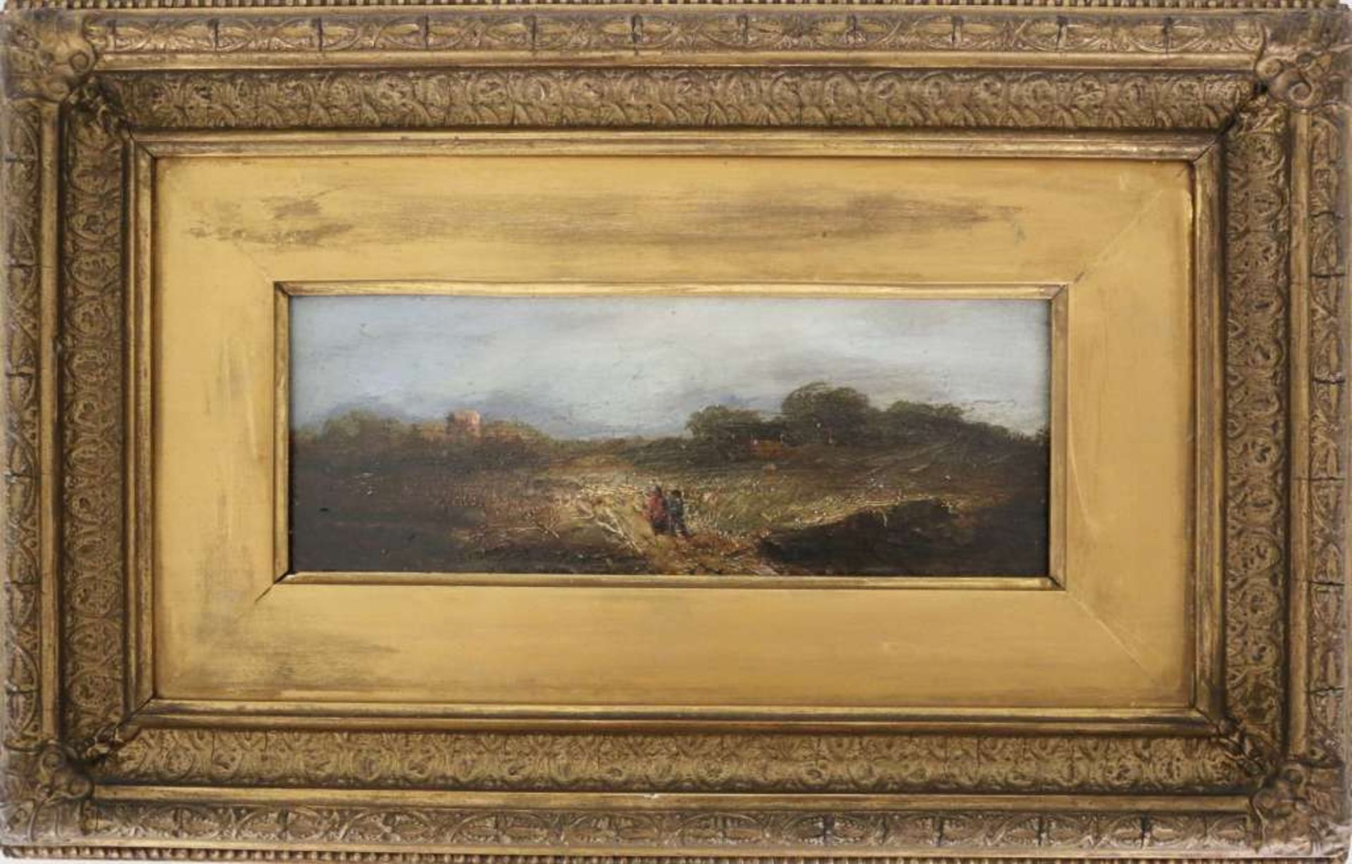 J. ROSCOE (Leeds 1874 - XX), weite Landschaft mit Buschgruppen und Figurenstaffage, Öl auf Holz, - Image 2 of 3