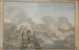 Kupferstich von Friedrich II beim Sturm auf die Festung Glatz 1742, koloriert, verso handschrif