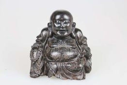 Hotai, wohl China, Glücksbuddha, Hartholz mit Metallfadeneinlage, 19./20. Jh., H.: 19 cm, mehr