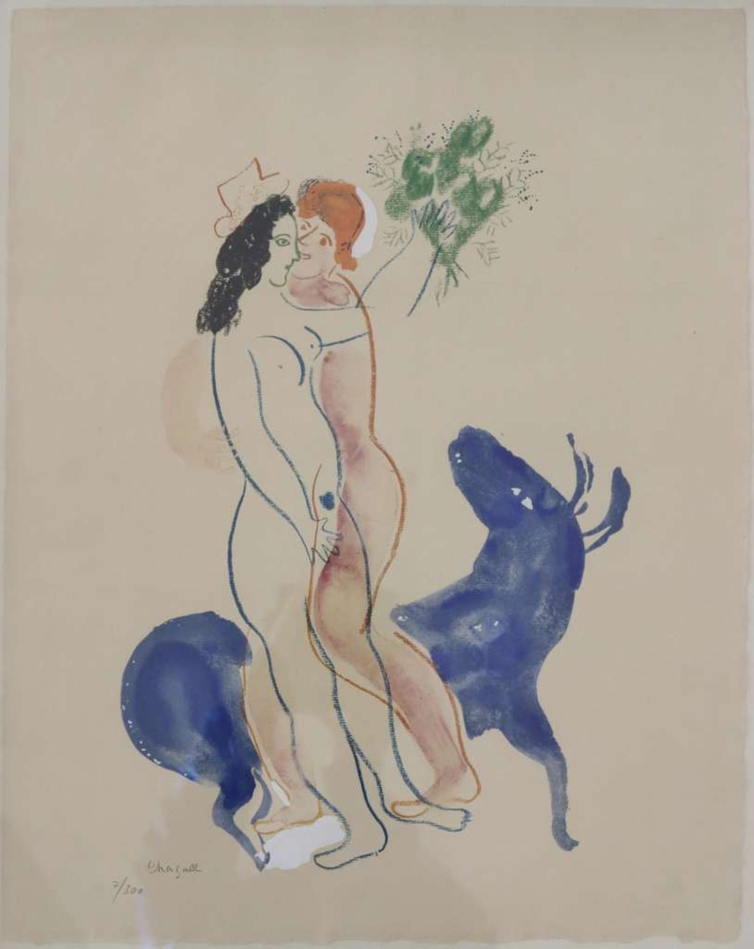 Marc CHAGALL (1887-1985), La bête bleue, Farblithographie, Ed. 7 / 300, Maße ca. 49,5 x 40 cm