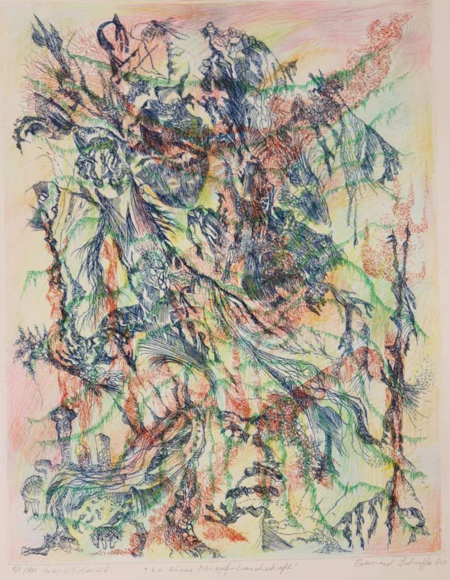 Bernard SCHULTZE (1915-2005), "In einer Migof-Landschaft", 1981, Radierung (hand coloured). Fra - Bild 2 aus 4