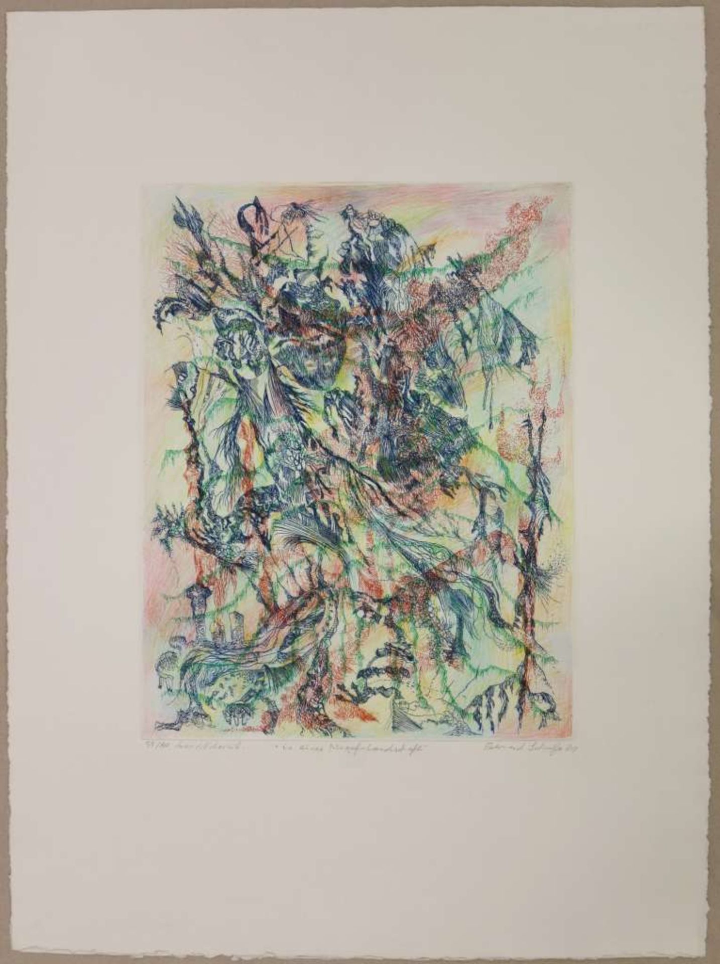 Bernard SCHULTZE (1915-2005), "In einer Migof-Landschaft", 1981, Radierung (hand coloured). Fra