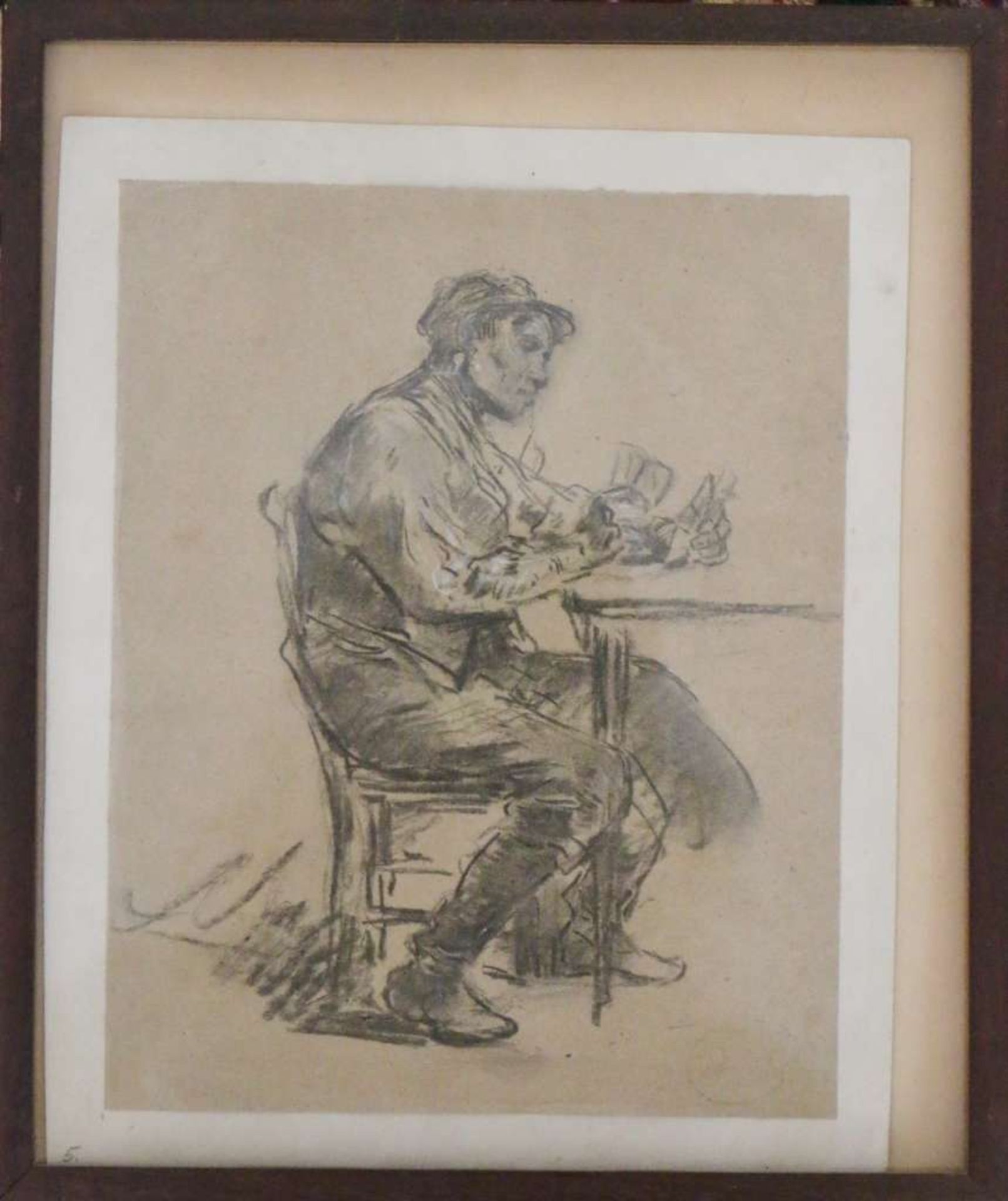 Anton BURGER (1824-1905), Bleistiftstudie mit Weißhöhung, Darstellung eines Karten spielenden - Image 2 of 2