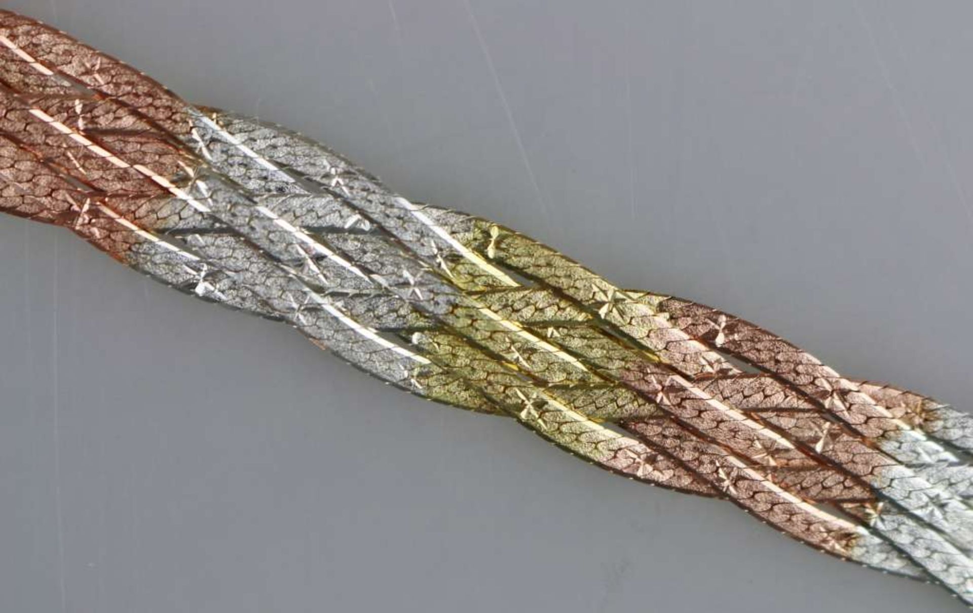Breite Tricolor-Flechtkette, 925er Sterlingsilber, 5-strängig, mit Karabinerverschluss, L.: ca - Image 3 of 3
