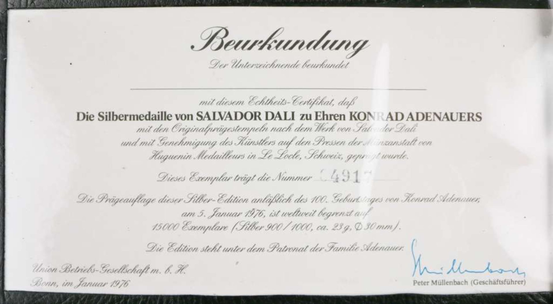 Goldmedaille von Salvador DALI (1904-1989), Hommage à Konrad Adenauer, 1976, Gold 900/1.000, G - Bild 5 aus 6