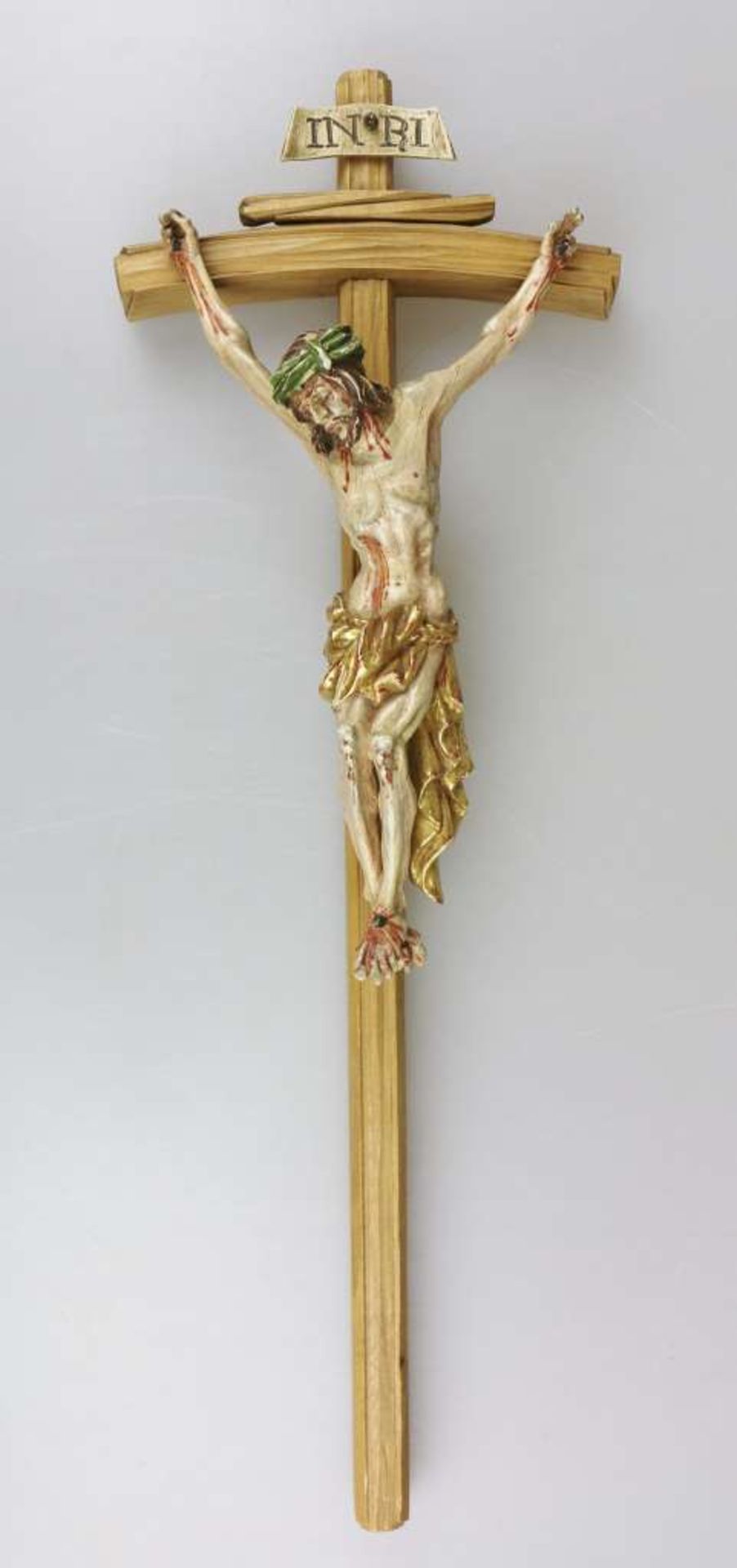 Kruzifixus, 19./ 20. Jh., Holz, gefasst, vollrund und fein ausgeführter, expressiver Dreinagel