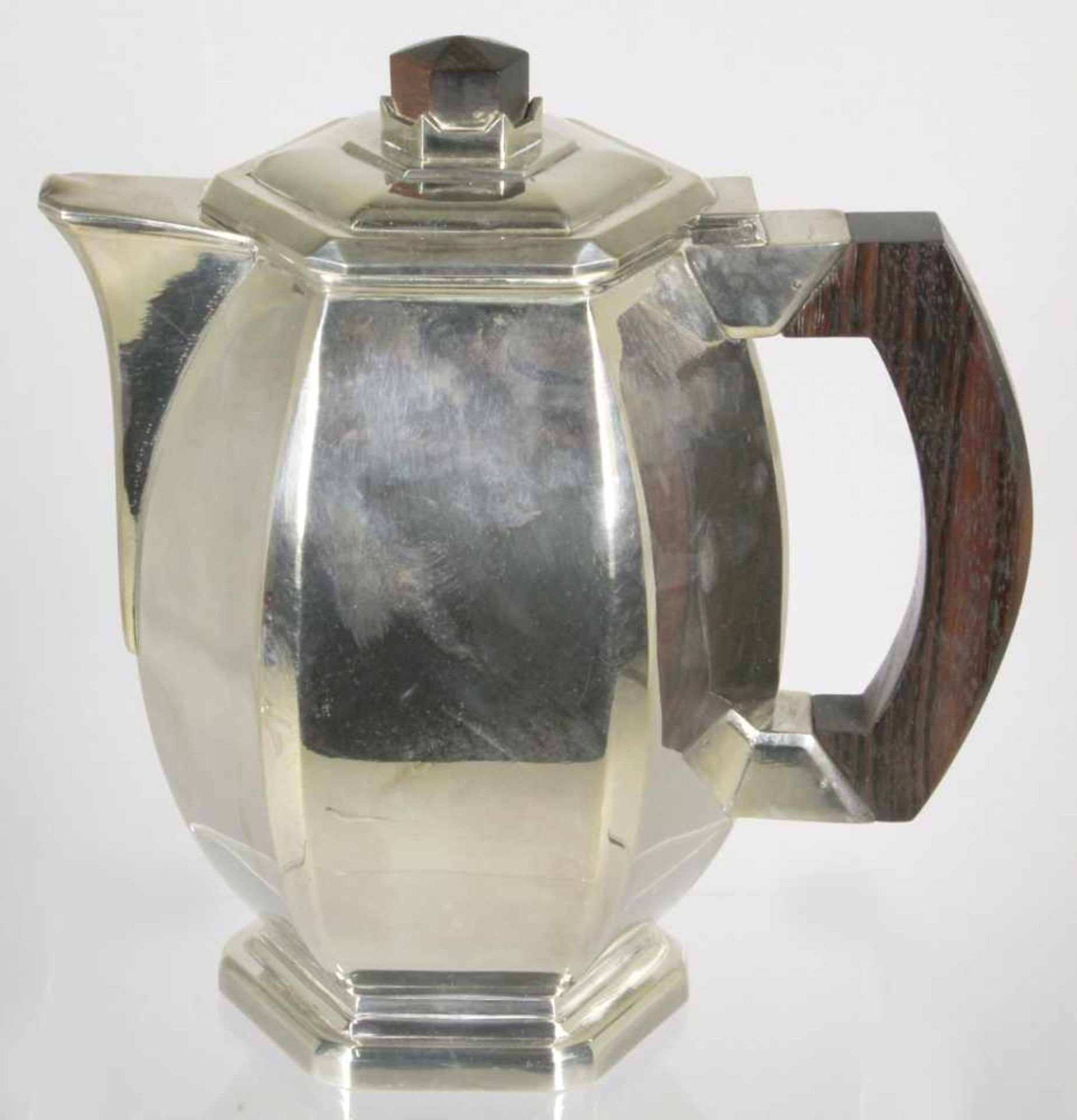 Art Déco Metall-Kaffee-/Teeset, 5-tlg., Adolphe Boulenger, Paris, bestehend aus: 2 Kanne,< - Bild 2 aus 3