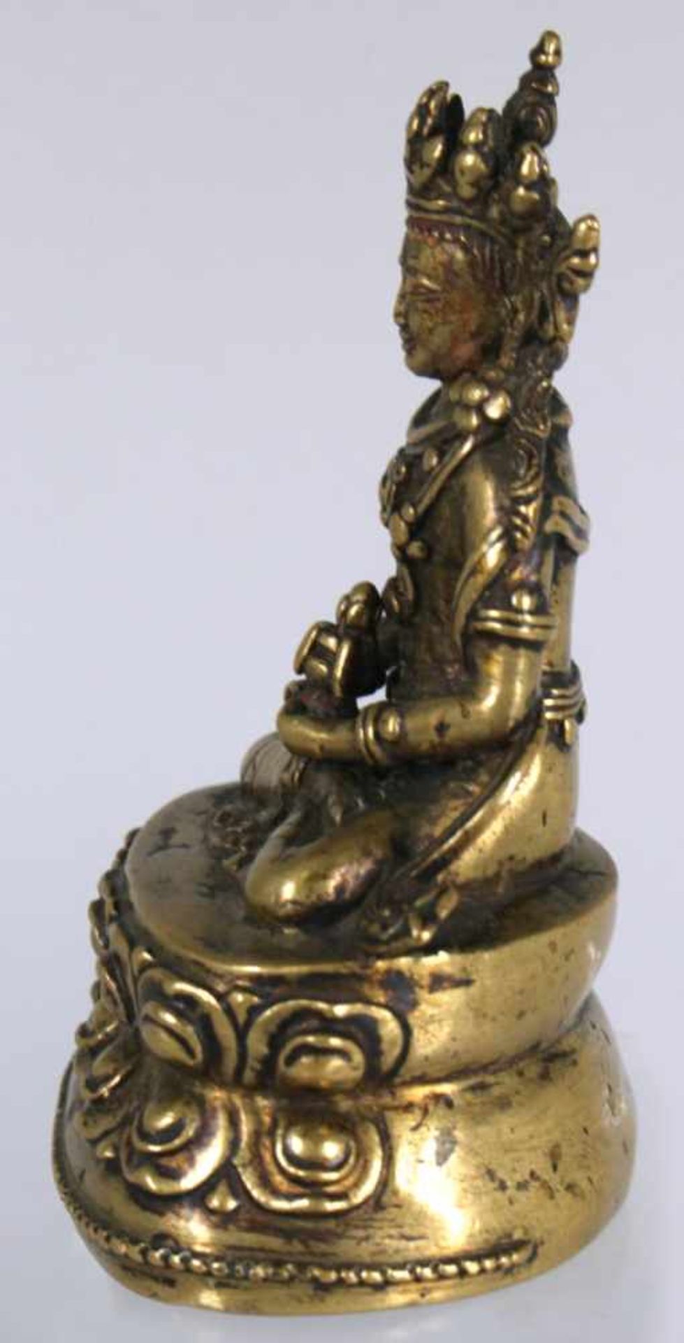 Bronze-Plastik, "Amitayus", Tibet, 15. Jh., auf Doppellotossockel vollplastische - Bild 4 aus 7