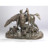 Bronze-Plastik, "Jäger mit Hunden und Pferd nach der Jagd", Mene, Pierre Jules, Paris 1810<