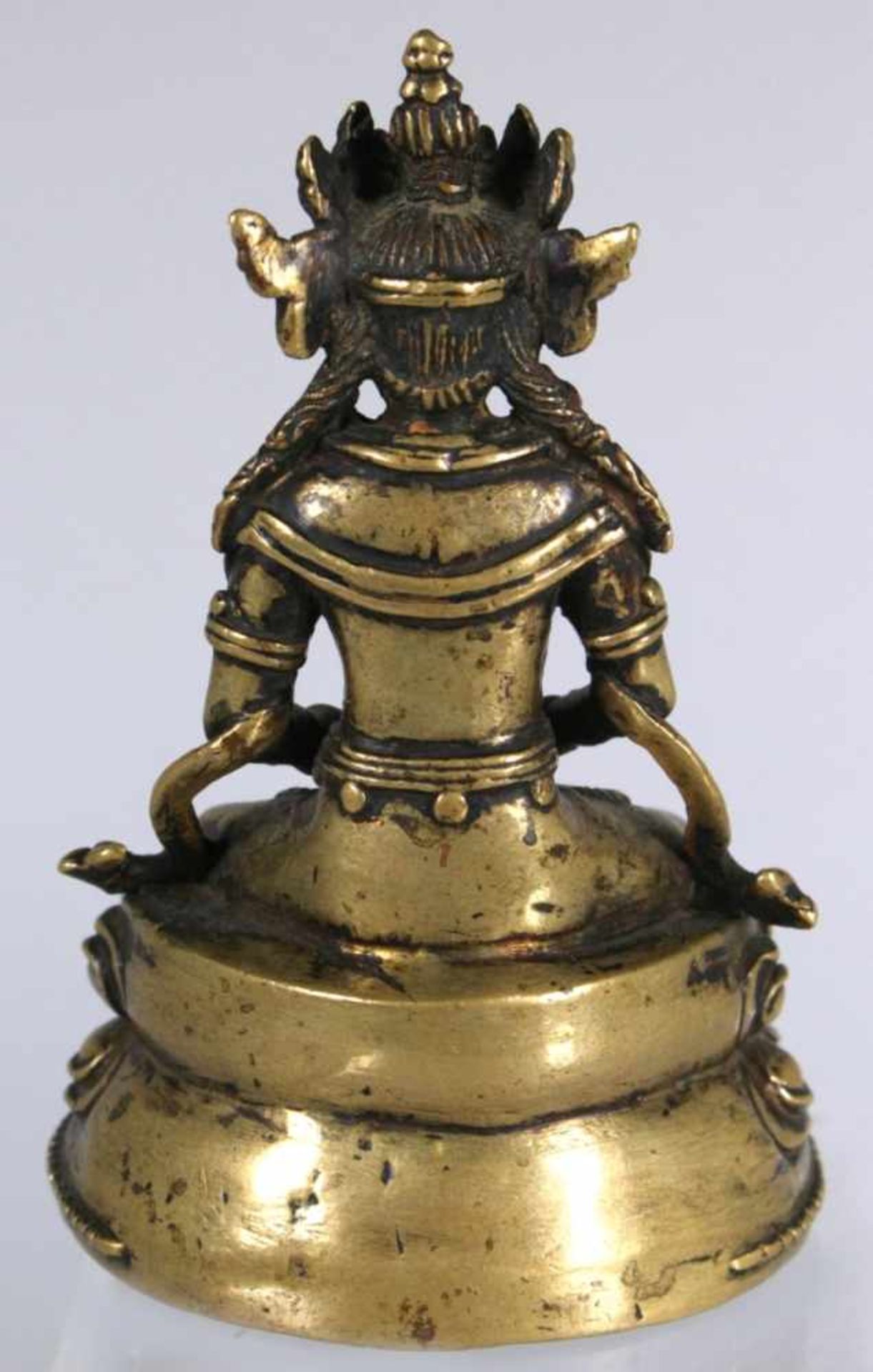 Bronze-Plastik, "Amitayus", Tibet, 15. Jh., auf Doppellotossockel vollplastische - Bild 3 aus 7