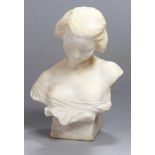 Alabaster-Büste, "Junge Frau", anonymer Bildhauer um 1900, naturalistische Darstellung, H<