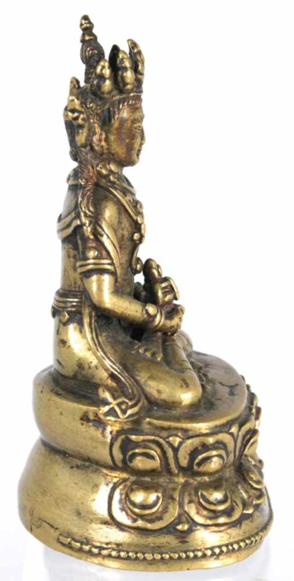 Bronze-Plastik, "Amitayus", Tibet, 15. Jh., auf Doppellotossockel vollplastische - Bild 2 aus 7