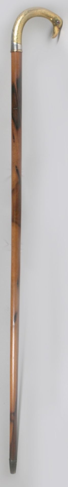 Spazierstock, wohl Belgien, um 1920, brauner Holzschaft, Griff aus Silber, vergoldet, - Bild 2 aus 5