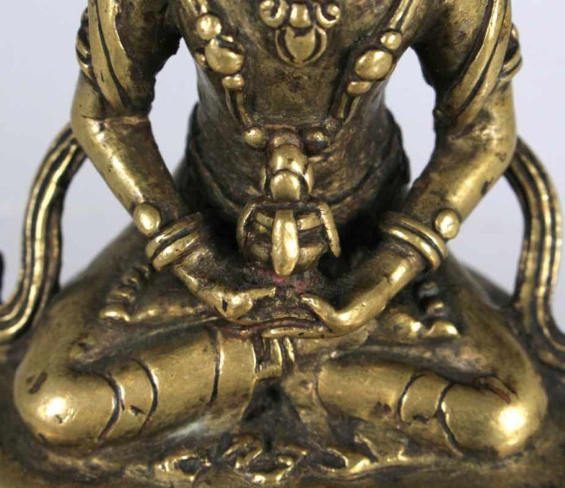 Bronze-Plastik, "Amitayus", Tibet, 15. Jh., auf Doppellotossockel vollplastische - Bild 6 aus 7