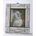 Elfenbein-Miniatur, "Damenportrait", wohl Frankreich, 19. Jh., feine, polychrome Malerei,