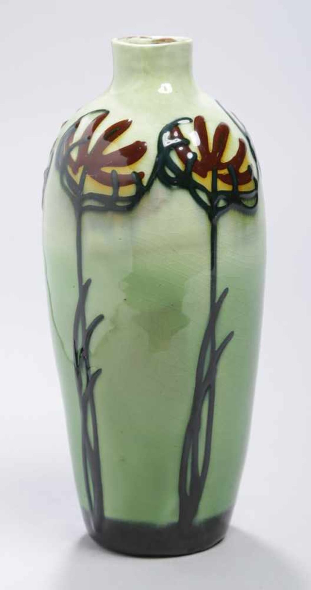 Keramik-Ziervase, "Tulpen", Max Laeuger, Kandern, um 1897, Mod.nr.: 104, runder Stand,