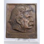 Bronze-Reliefplatte, "Albert Schweitzer", Louis, Mayer, Bildhauer geb. 1869, rechteckig,