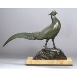 Bronze-Tierplastik, "Fasan", Papa, Rene, Bildhauer des 19./20. Jh., vollplastische,