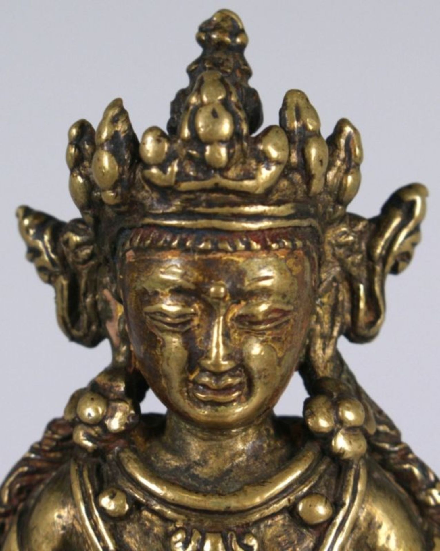 Bronze-Plastik, "Amitayus", Tibet, 15. Jh., auf Doppellotossockel vollplastische - Bild 5 aus 7