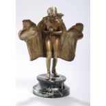 Bronze-Erotikaplastik, "Dame in Mantel mit Muff bzw. Dame als stehender Akt", Bergmann,
