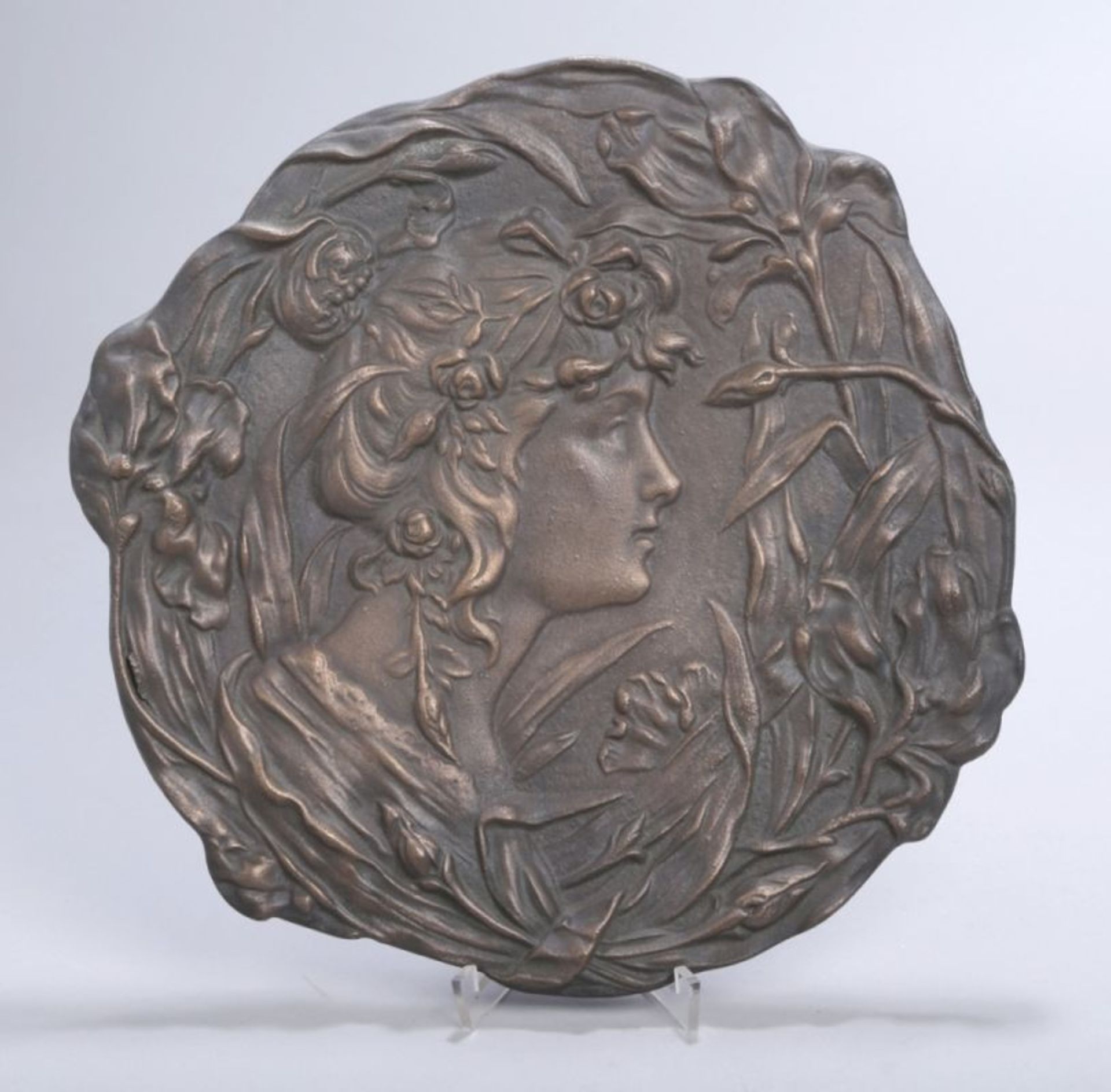 Bronze-Wandteller, Frankreich, um 1895-1910, anonymer Bildhauer, reliefplastischeDarstellung eines