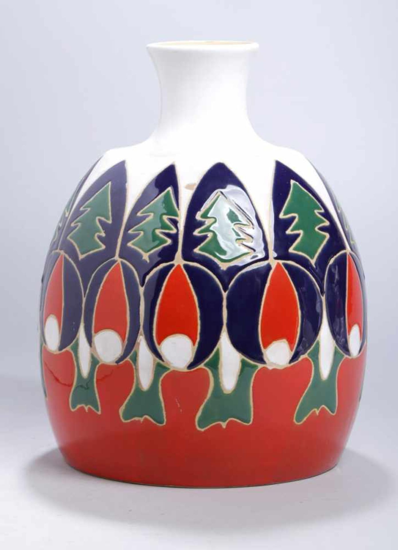 Keramik-Ziervase, Italien, 70er Jahre, runder Stand, bauchiger Korpus, abgesetzter,eingezogener Hals
