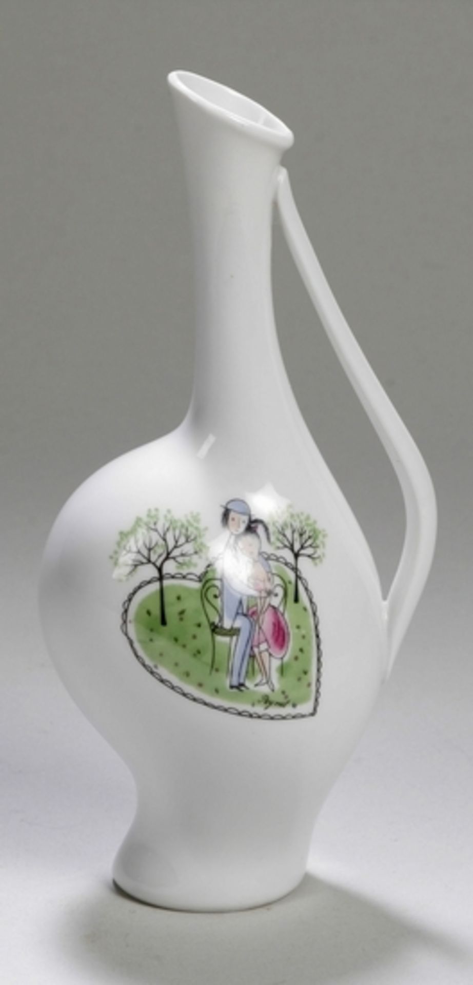 Porzellan-Henkelorchideenvase, "Pärchen auf Parkbank/Schwangere Luise", Rosenthal,Kunstabteilung