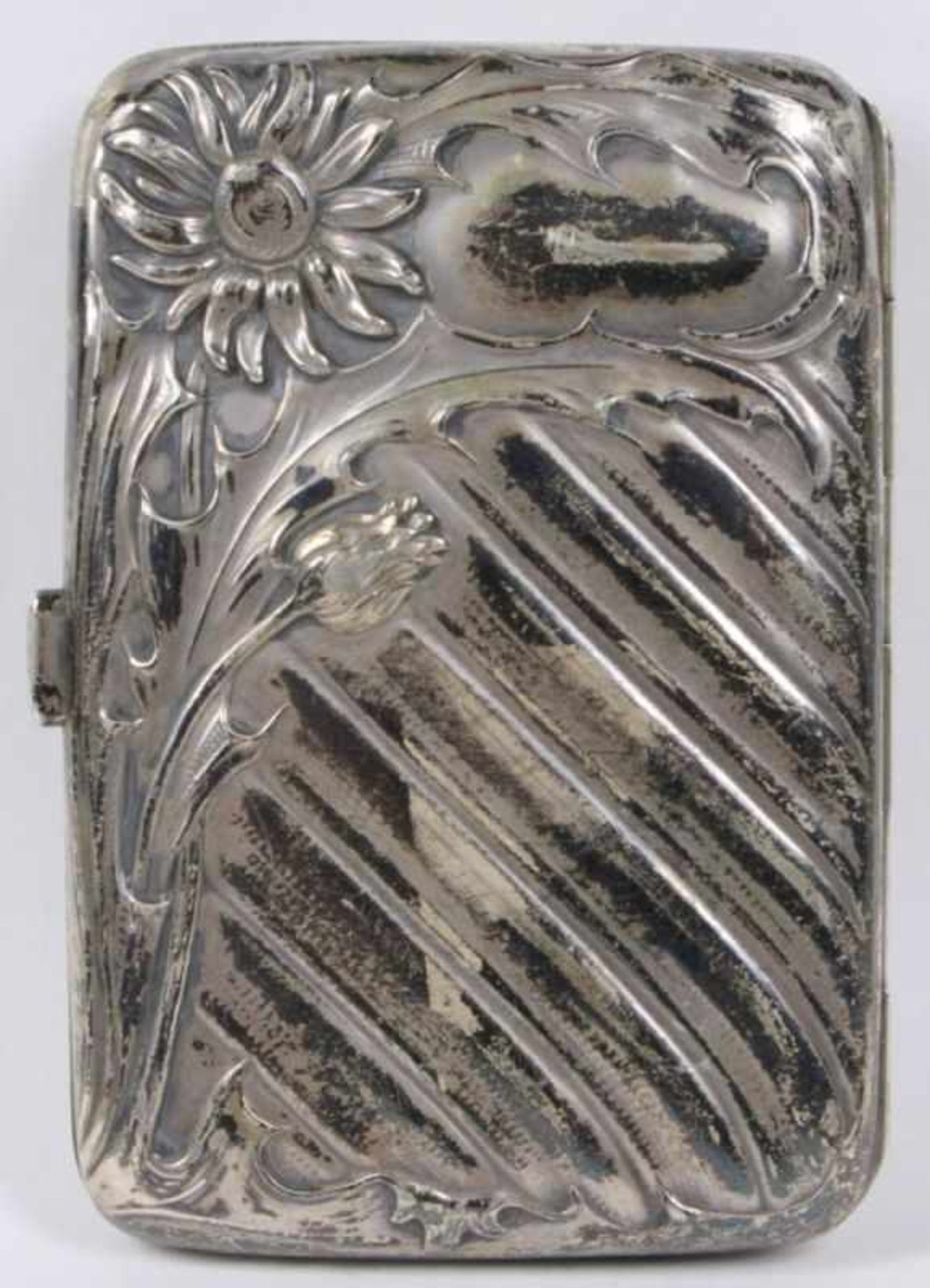 Jugendstil Zigaretten-Etui, Silber 800, rechteckige Form, scharniert, Wandung mitstiltypischem - Bild 2 aus 4
