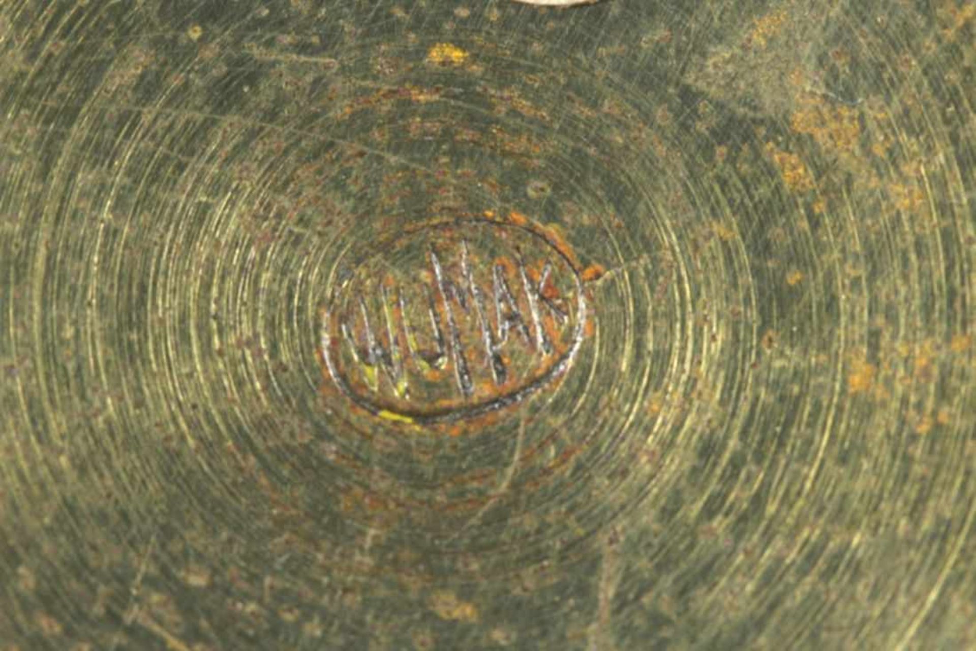 Jugendstil Messing-Deckeldose, dt., Deckel mit ovoidem, gerilltem Elfenbeinknauf, Wandungumlaufend - Bild 2 aus 2