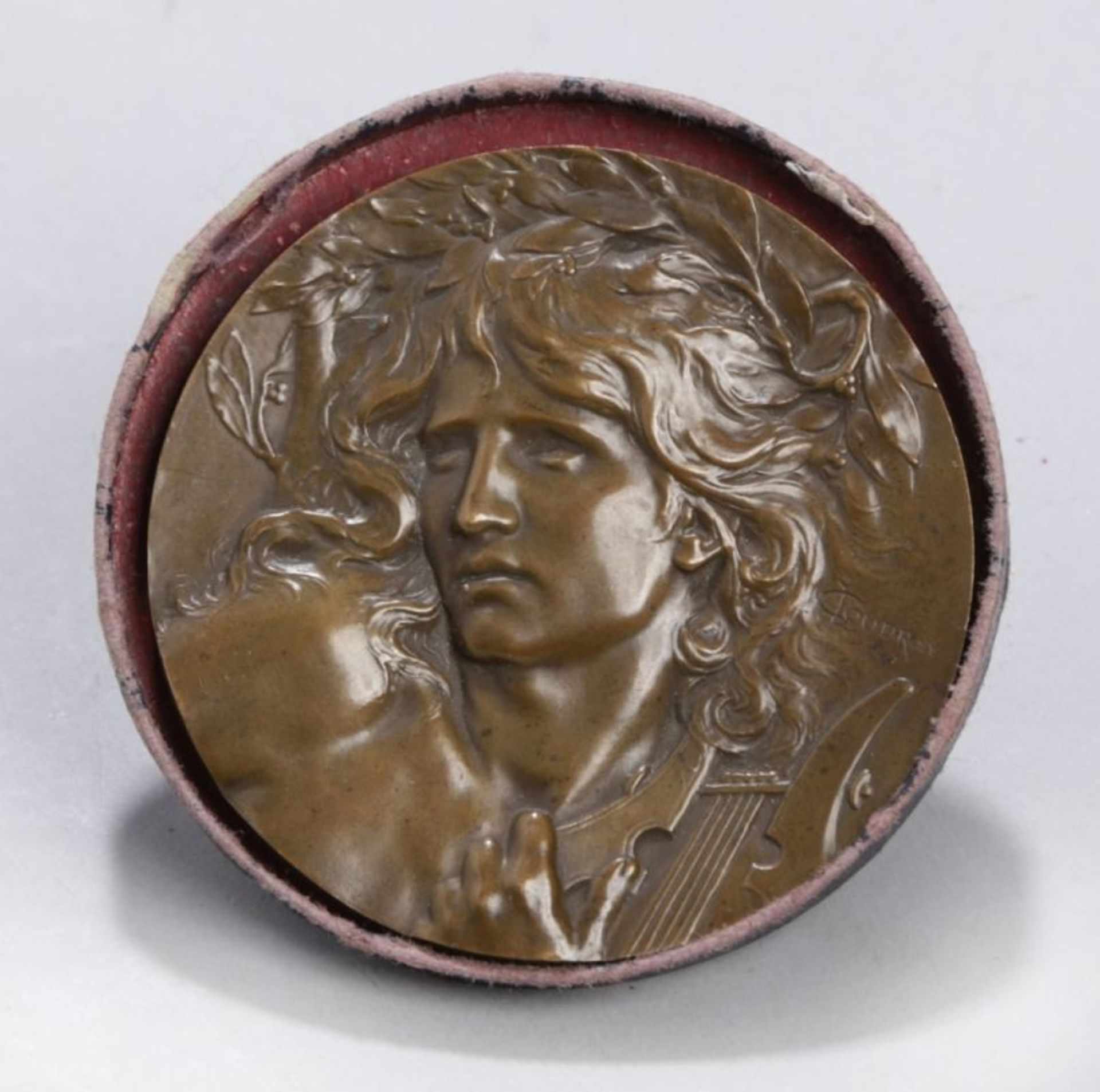 Bronze-Medaille, "Buste d'Orphée", Coudray, Marie Alexandra Lucien, Paris 1864 - 1932,runde,