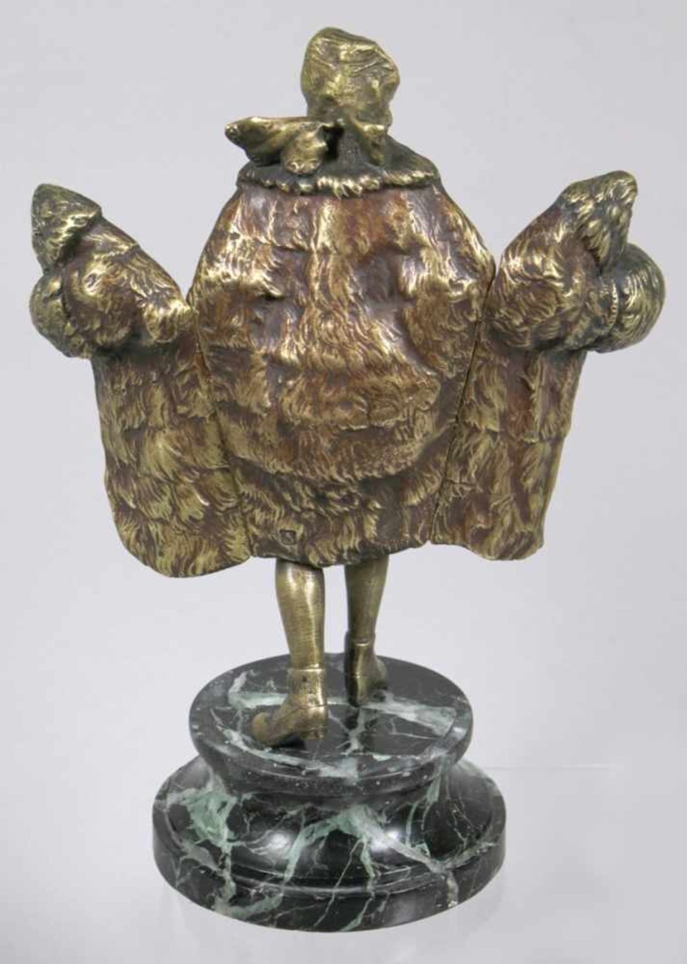 Bronze-Erotikaplastik, "Dame in Mantel mit Muff bzw. Dame als stehender Akt", Bergmann,Wien, um - Bild 5 aus 7