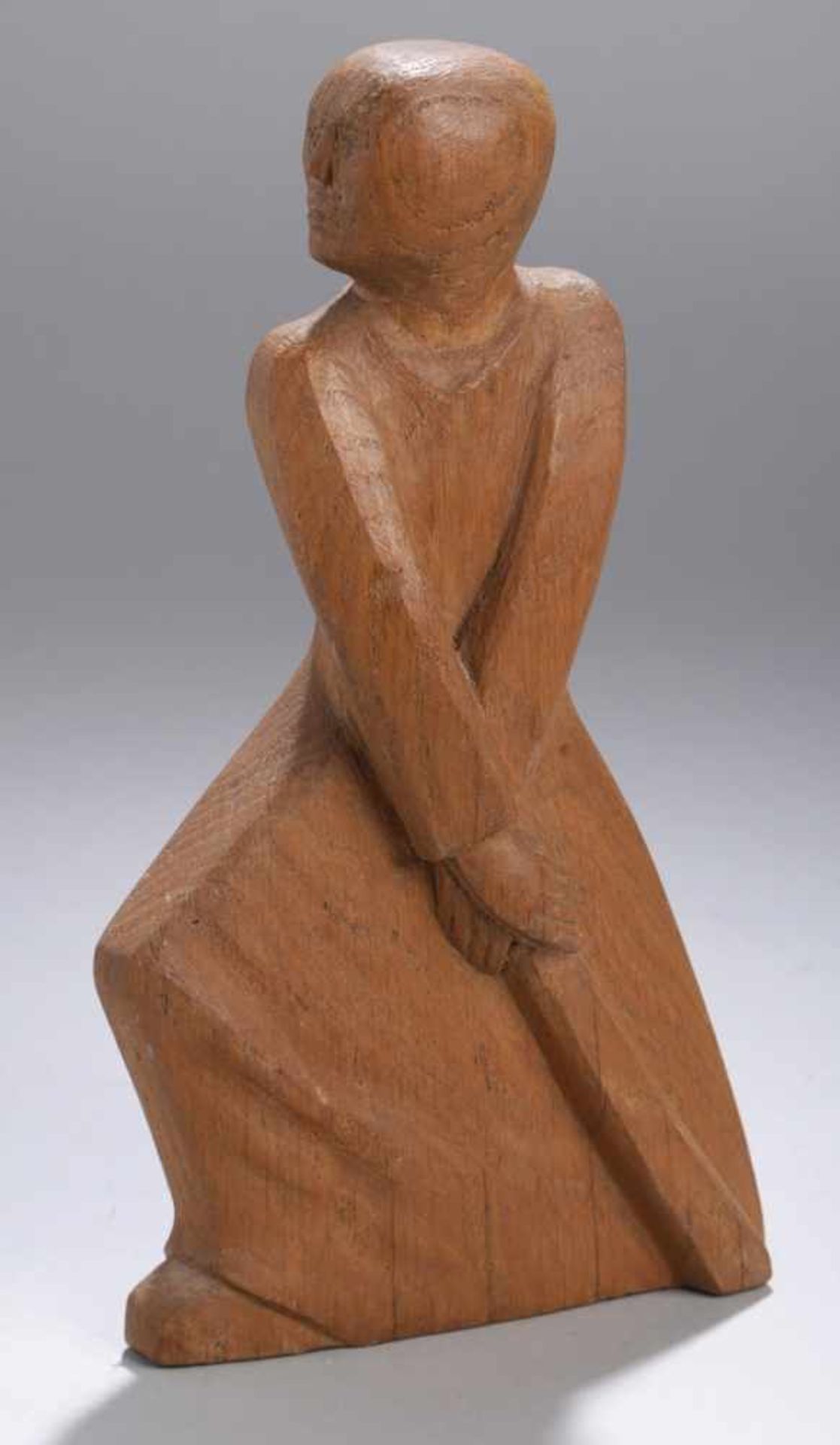 Holz-Figur, "Samurai", monogrammierender Bildhauer 1. Hälfte 20. Jh., stehende, starkreduzierte