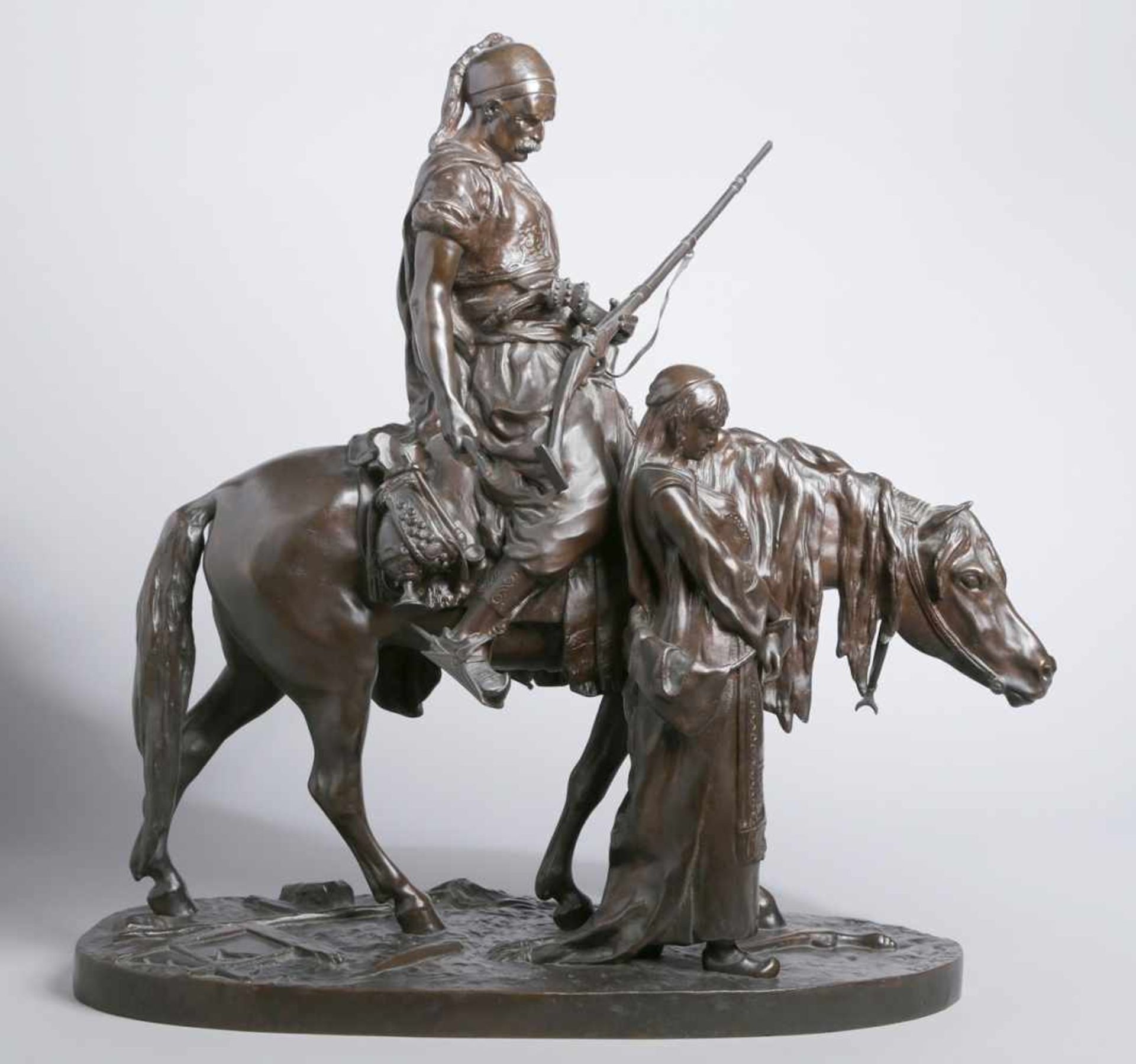 Bronze-Plastik, "Arabischer Krieger mit Sklavin", Mene, Pierre Jules, Paris 1810 - 1879ebenda,