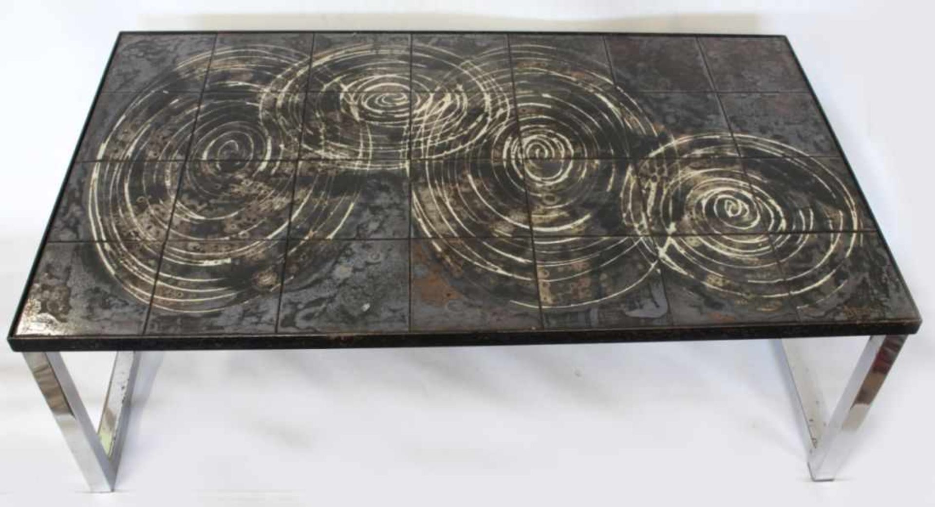 Designer-Tisch, Belar, 60/70er Jahre, rechteckig, verchromtes, bzw. Eisen-Gestell,ausgelegt mit