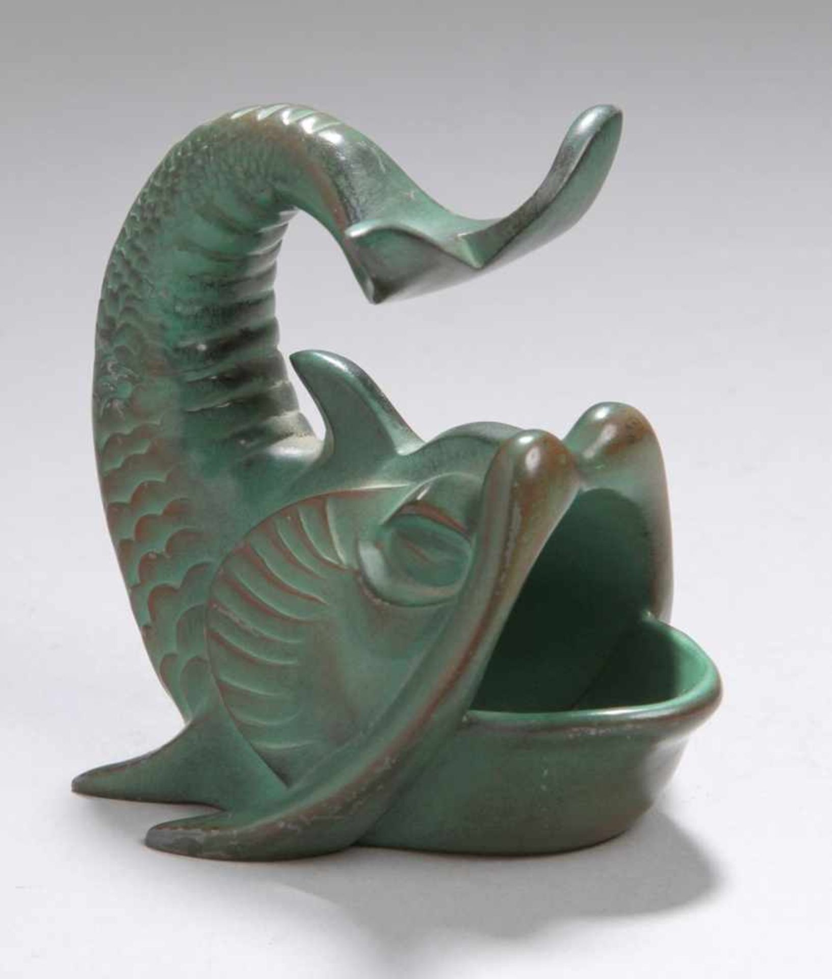 Weißmetall-Buchstütze, "Fabelfisch", Le Verrier, Max, franz. Bildhauer 1891 - 1973,vollplastische