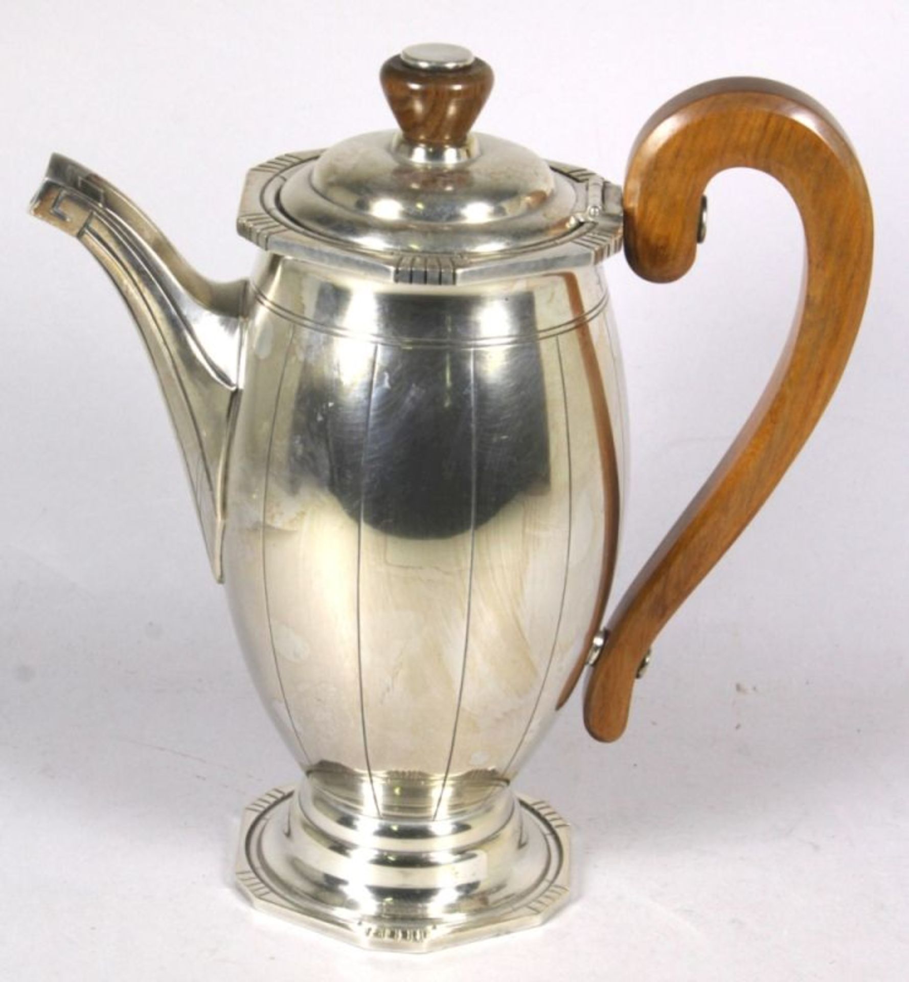 Art Déco Metall-Kaffee-/Teeset, 5-tlg., Frankreich, gepunzt D. R. und Hahn, um 1920,versilbert, - Bild 2 aus 3