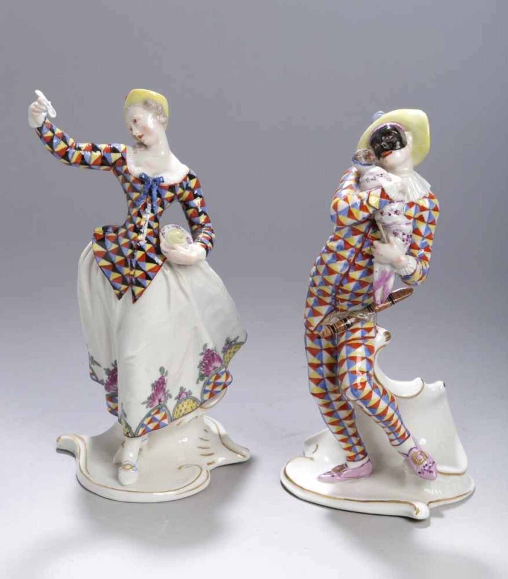 Ein Paar Porzellan-Figuren, "Commedia dell'Arte - Lalagé & Mezzetino", Nymphenburg, 20.