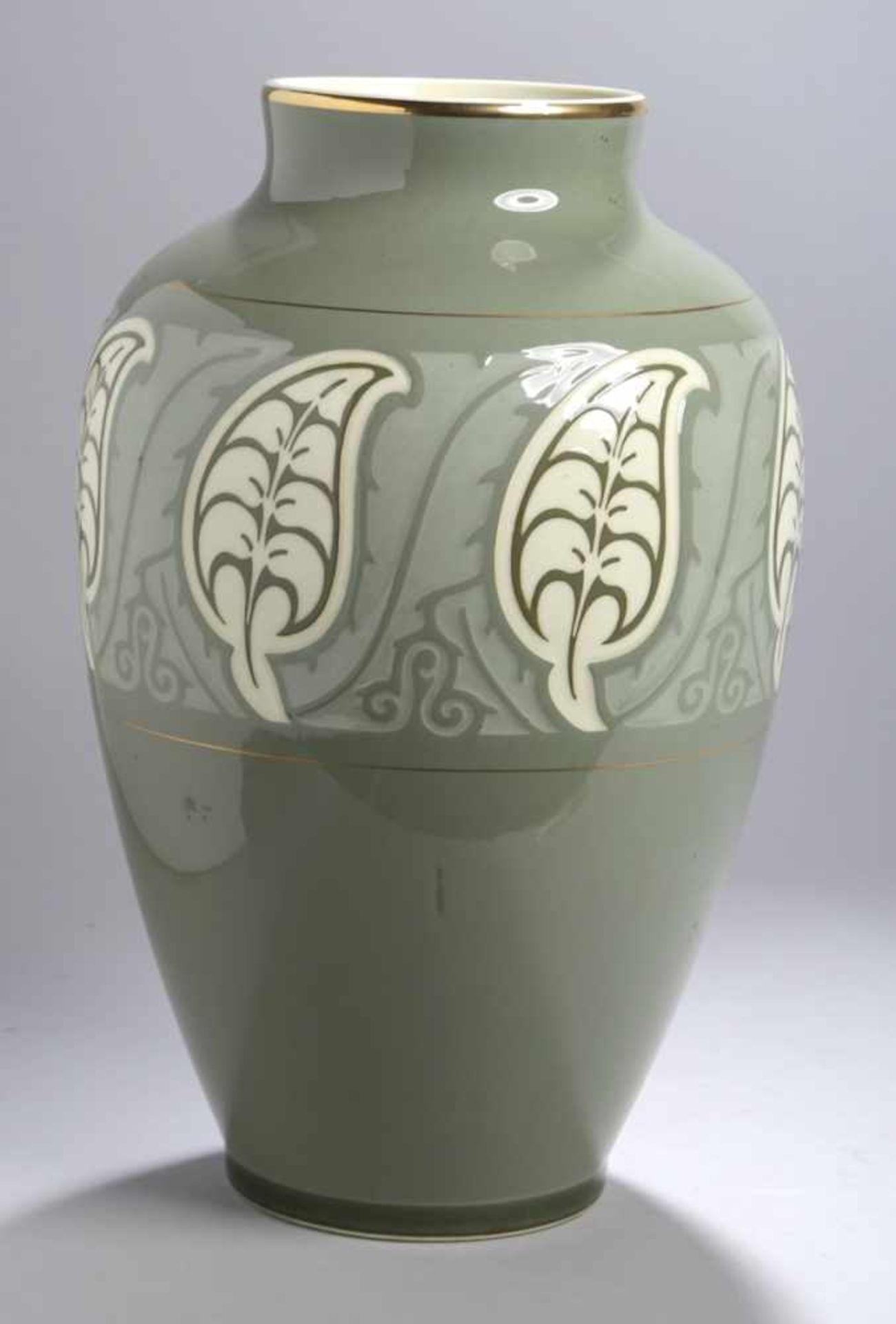 Jugendstil Keramik-Ziervase, Villeroy & Boch, Dresden, runder Stand, hoher, sich bauchig