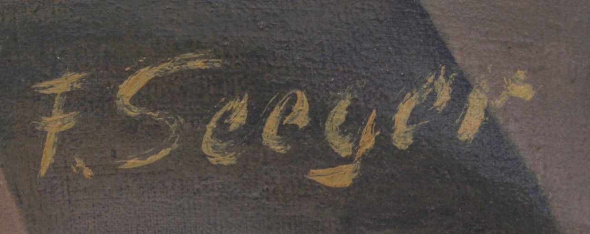 Seeger, F., dt. Maler Mitte 20. Jh. "Figurenszene in der Stube", sign., Öl/Lw., 57 x 45 cm< - Bild 2 aus 2